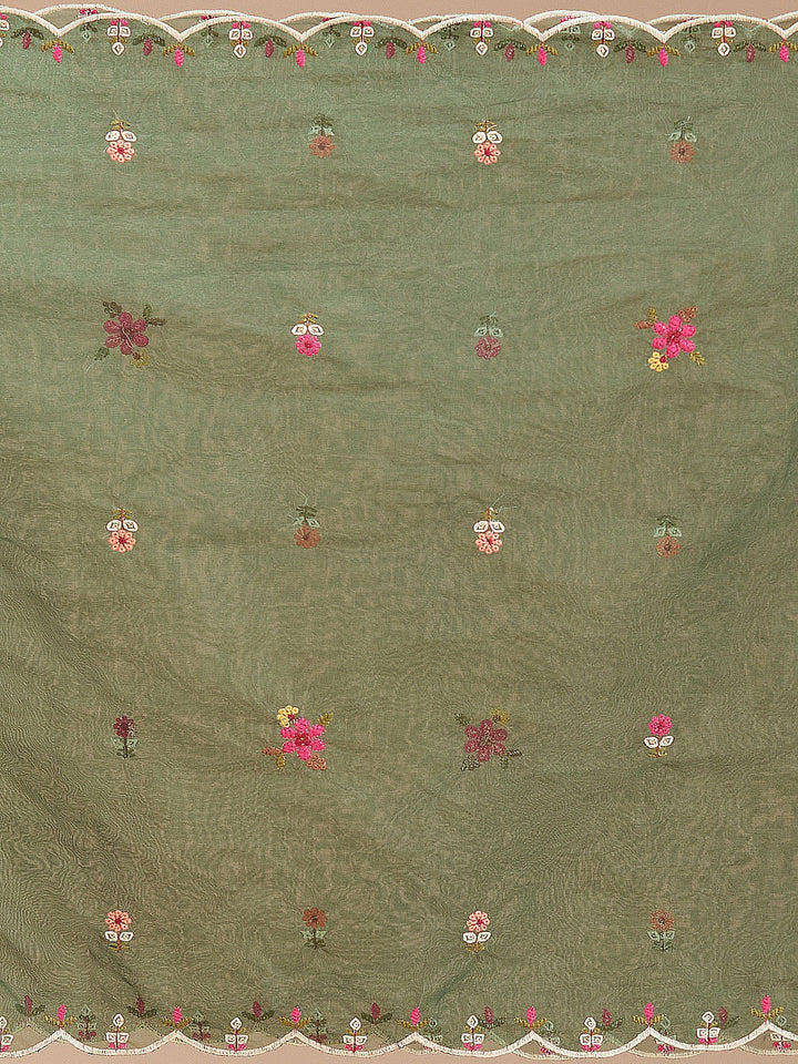 Bottle Green Threadwork Art Silk Readymade Salwar Suit