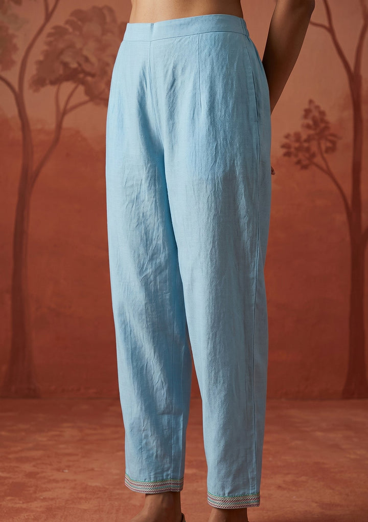 Sky Blue Threadwork Art Silk Readymade Salwar Suit
