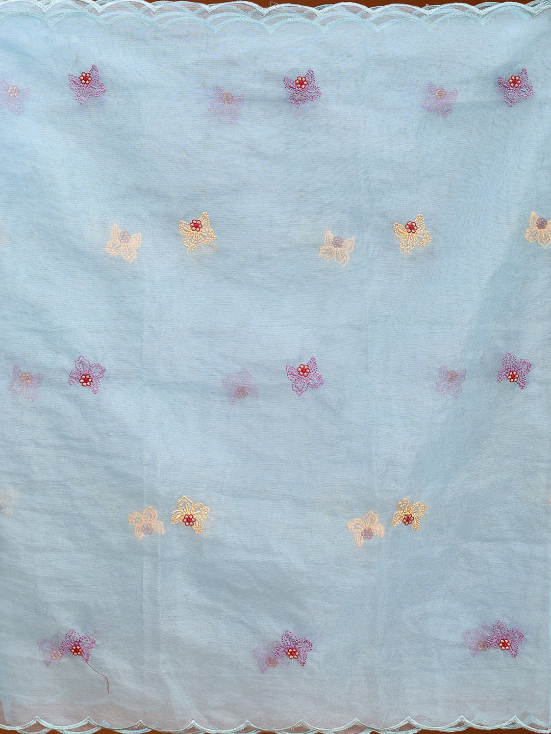 Sky Blue Threadwork Art Silk Readymade Salwar Suit