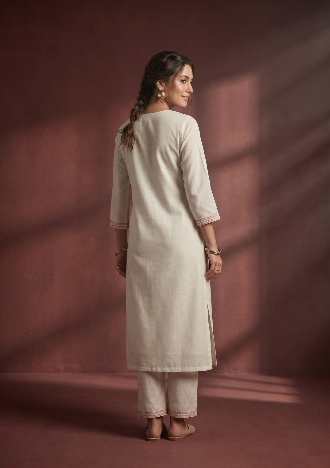 White Threadwork Art Silk Readymade Salwar Suit