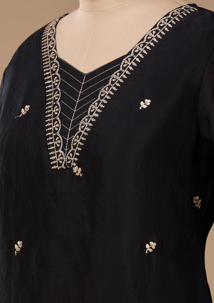Black Zariwork (Gold) Chanderi Readymade Salwar Suit