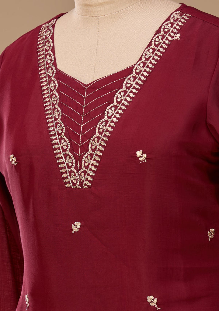 Maroon Zariwork (Gold) Chanderi Readymade Salwar Suit