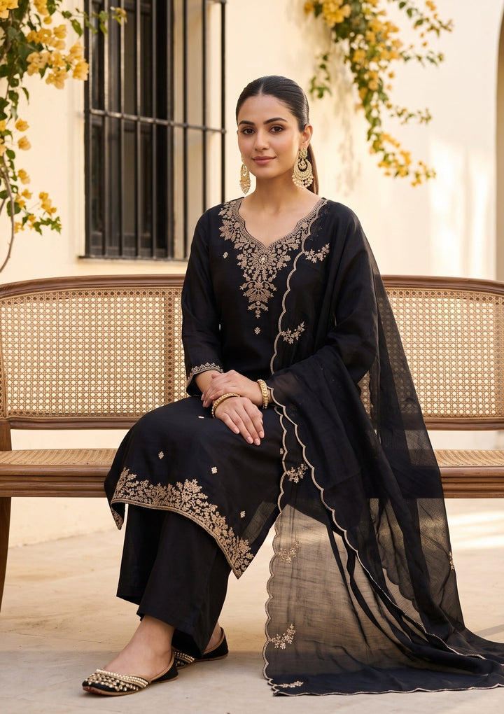 Black Cording Chanderi Readymade Salwar Suit