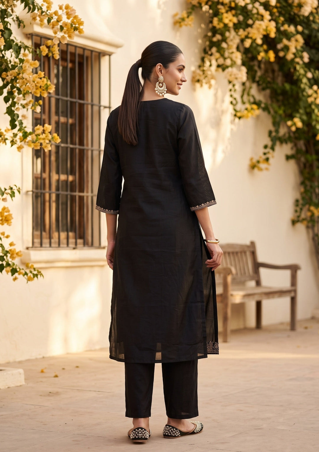 Black Cording Chanderi Readymade Salwar Suit