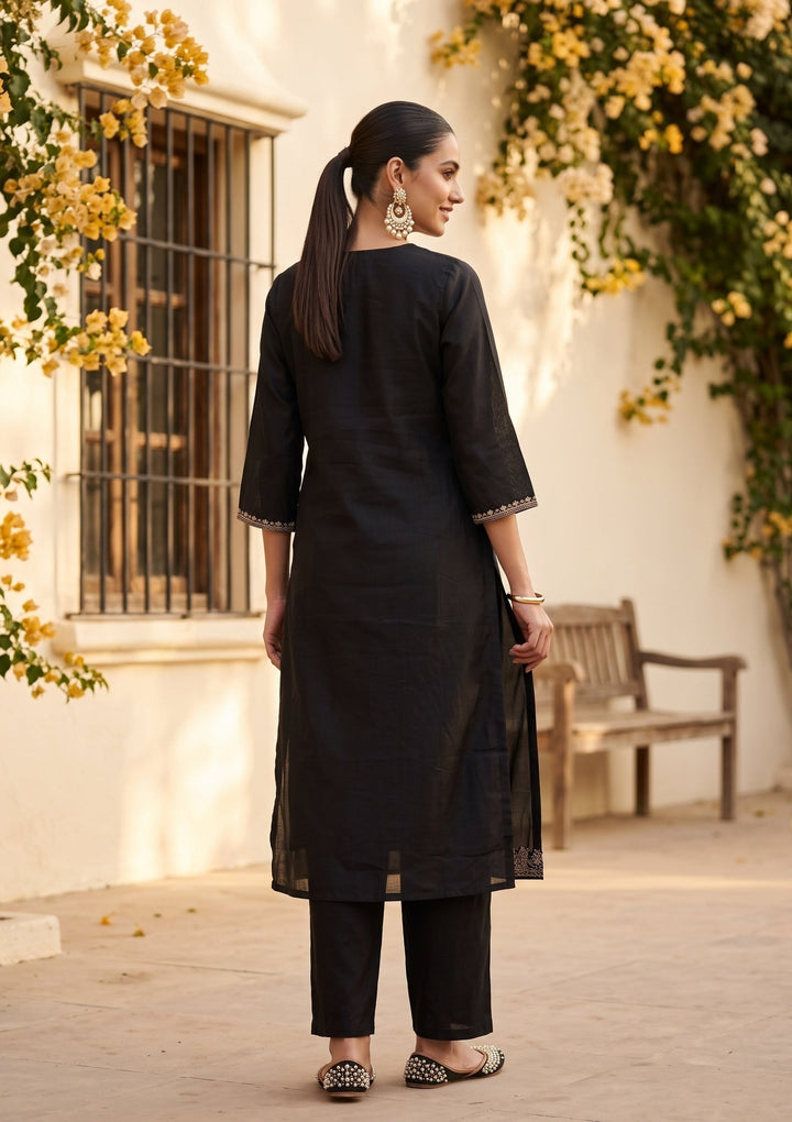 Black Cording Chanderi Readymade Salwar Suit