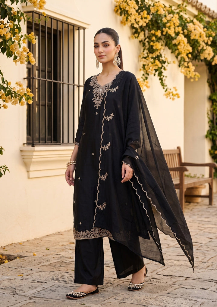 Black Cording Chanderi Readymade Salwar Suit