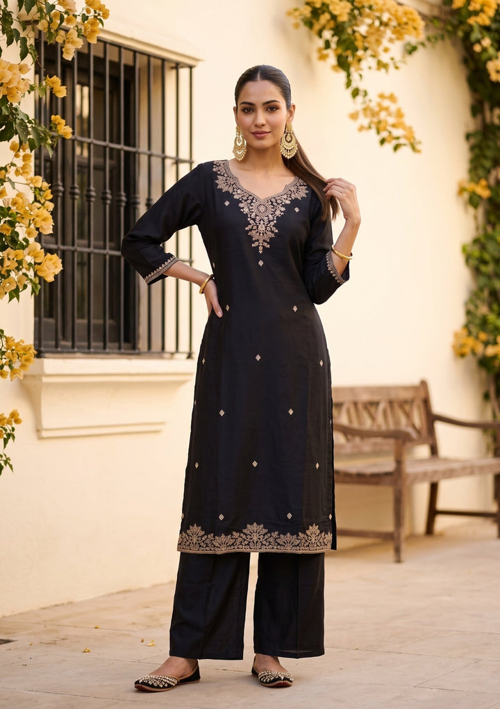 Black Cording Chanderi Readymade Salwar Suit