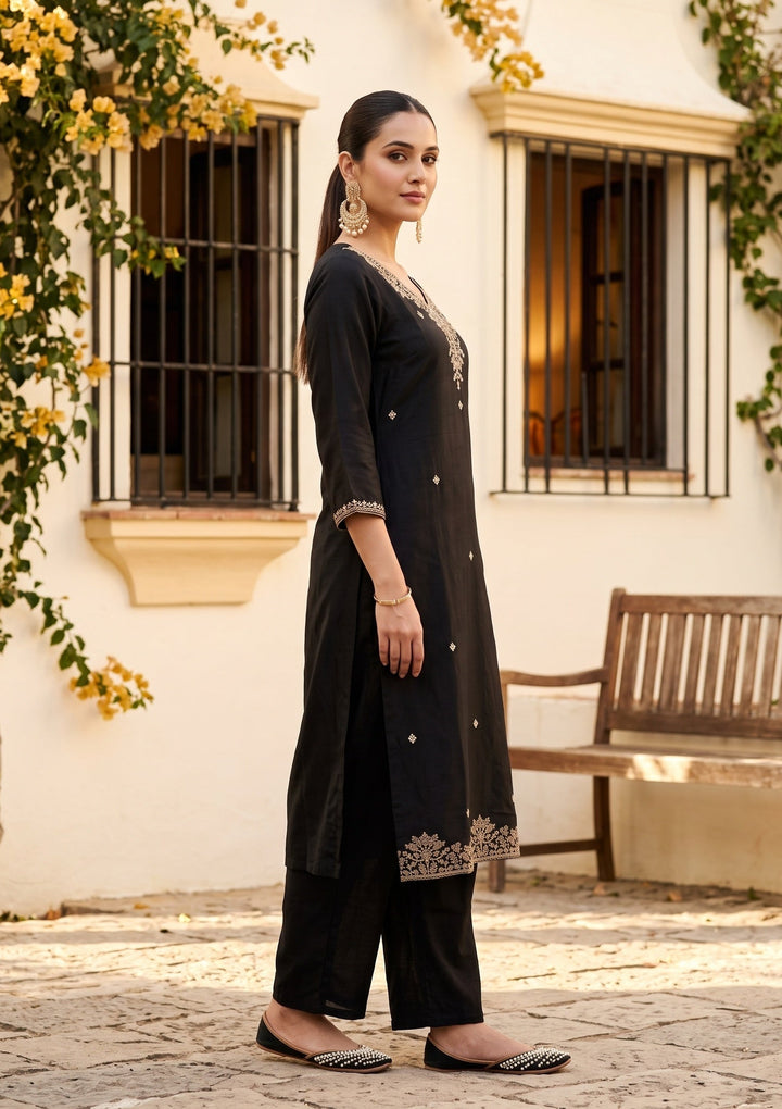 Black Cording Chanderi Readymade Salwar Suit