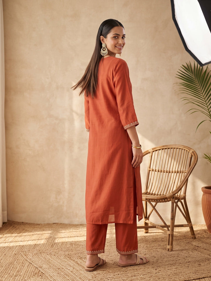 Rust Cording Chanderi Readymade Salwar Suit