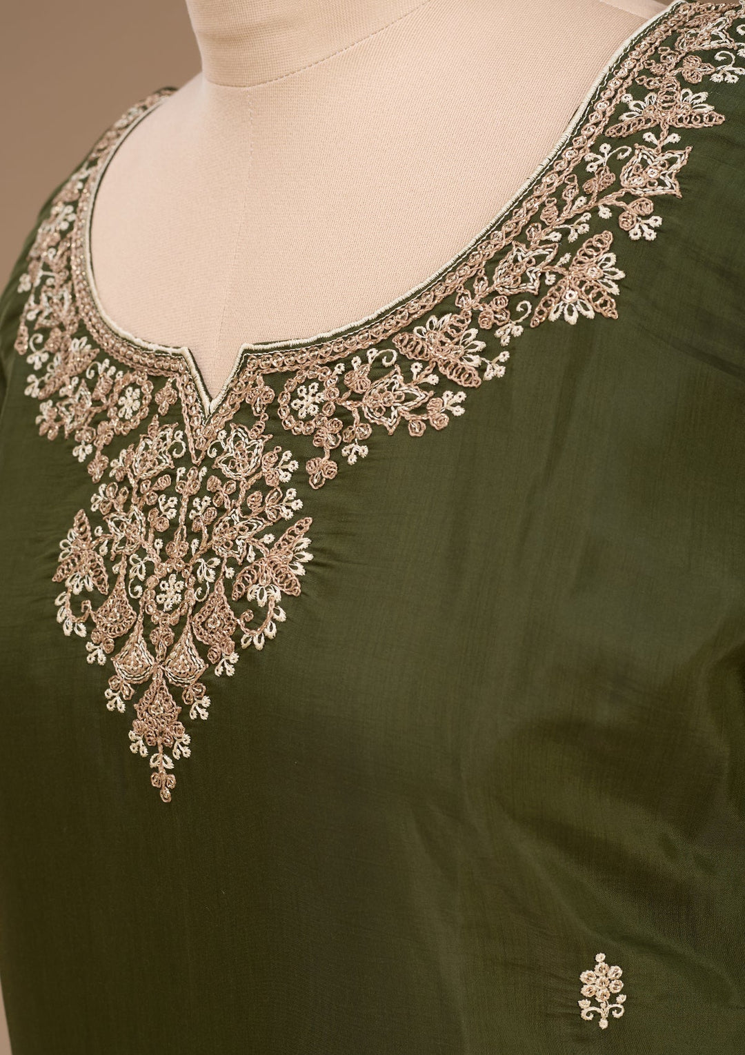 Mehandi Green Cording Chanderi Readymade Salwar Suit