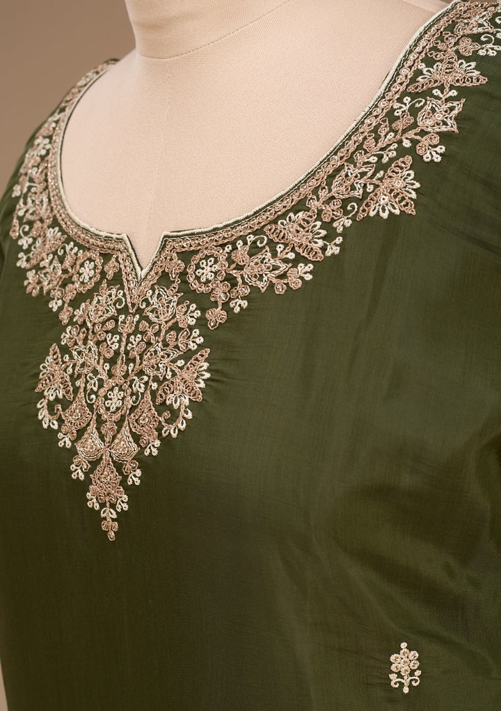 Mehandi Green Cording Chanderi Readymade Salwar Suit