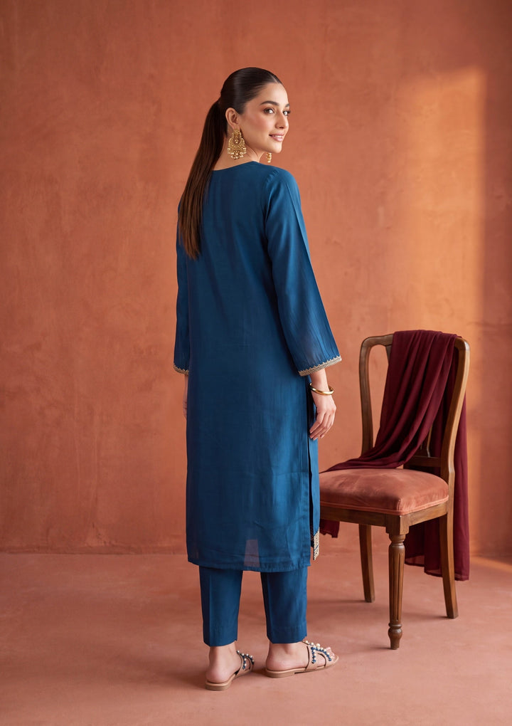Peacock Blue Cording Chanderi Readymade Salwar Suit