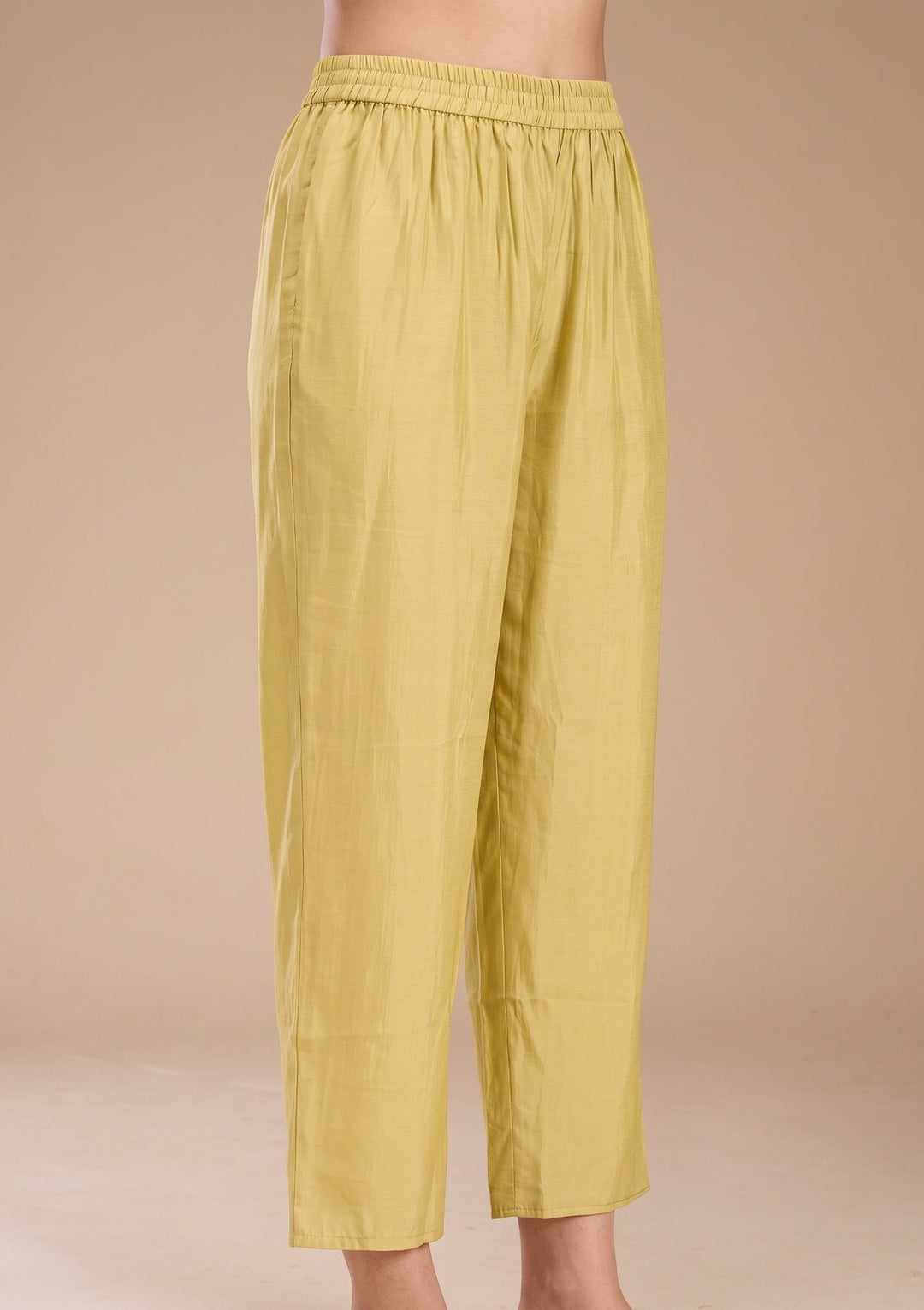 Lemon Yellow Threadwork Chanderi Readymade Salwar Suit