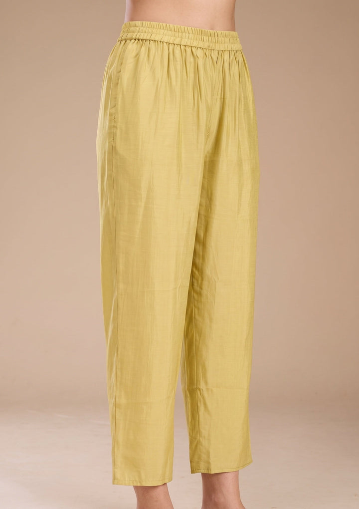 Lemon Yellow Threadwork Chanderi Readymade Salwar Suit