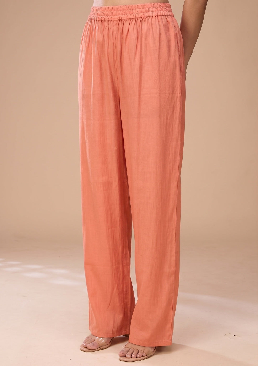Peach Threadwork Chanderi Readymade Salwar Suit