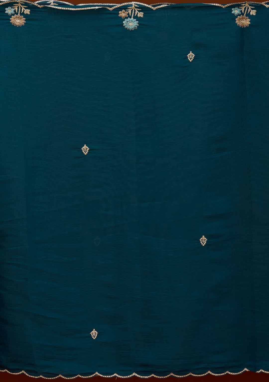Peacock Blue Threadwork Chanderi Readymade Salwar Suit