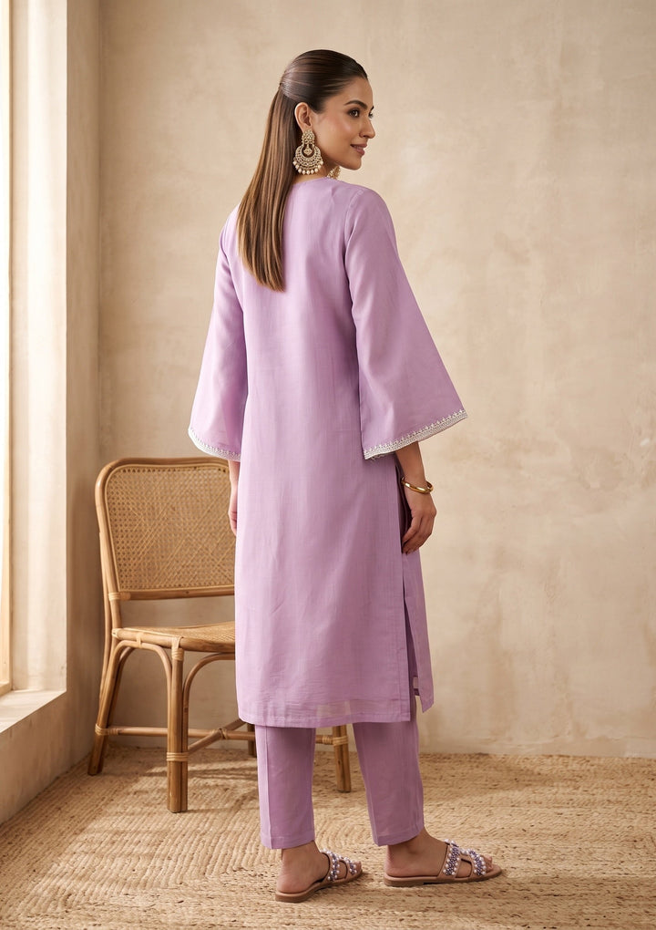 Light Lavender Threadwork Chanderi Readymade Salwar Suit