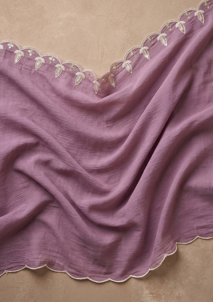 Light Lavender Threadwork Chanderi Readymade Salwar Suit