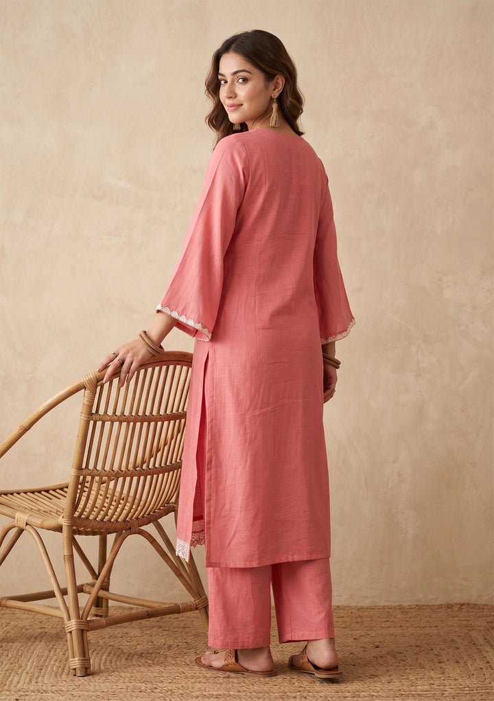 Gajari Pink Threadwork Chanderi Readymade Salwar Suit