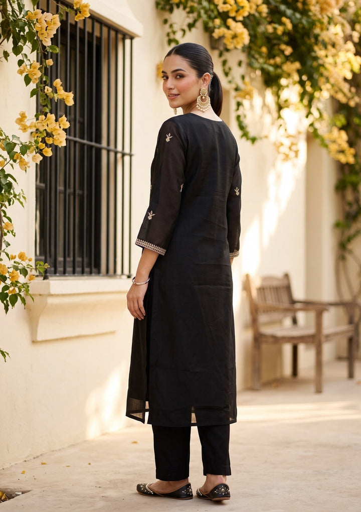 Black Zardozi (Gold) Chanderi Readymade Salwar Suit