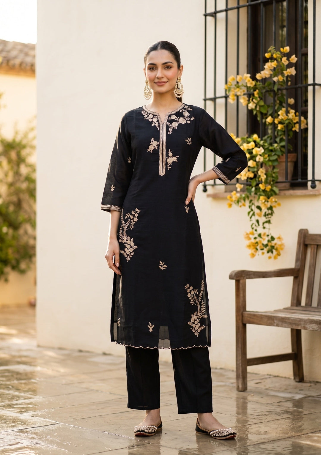 Black Zardozi (Gold) Chanderi Readymade Salwar Suit