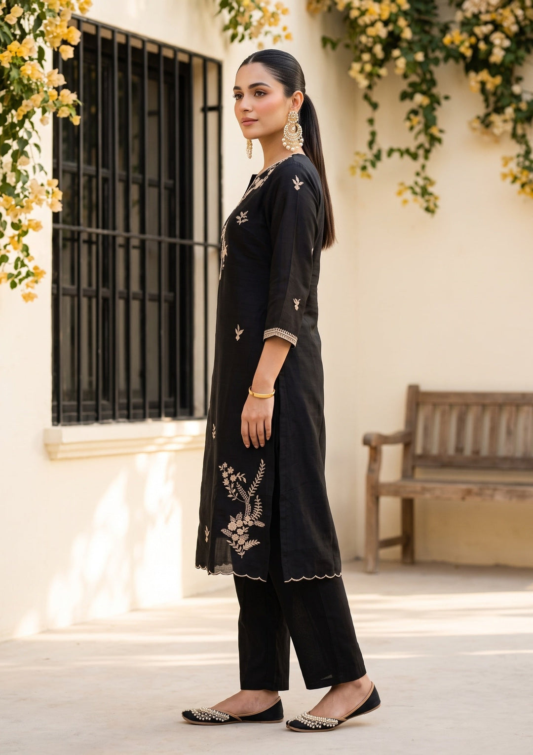 Black Zardozi (Gold) Chanderi Readymade Salwar Suit