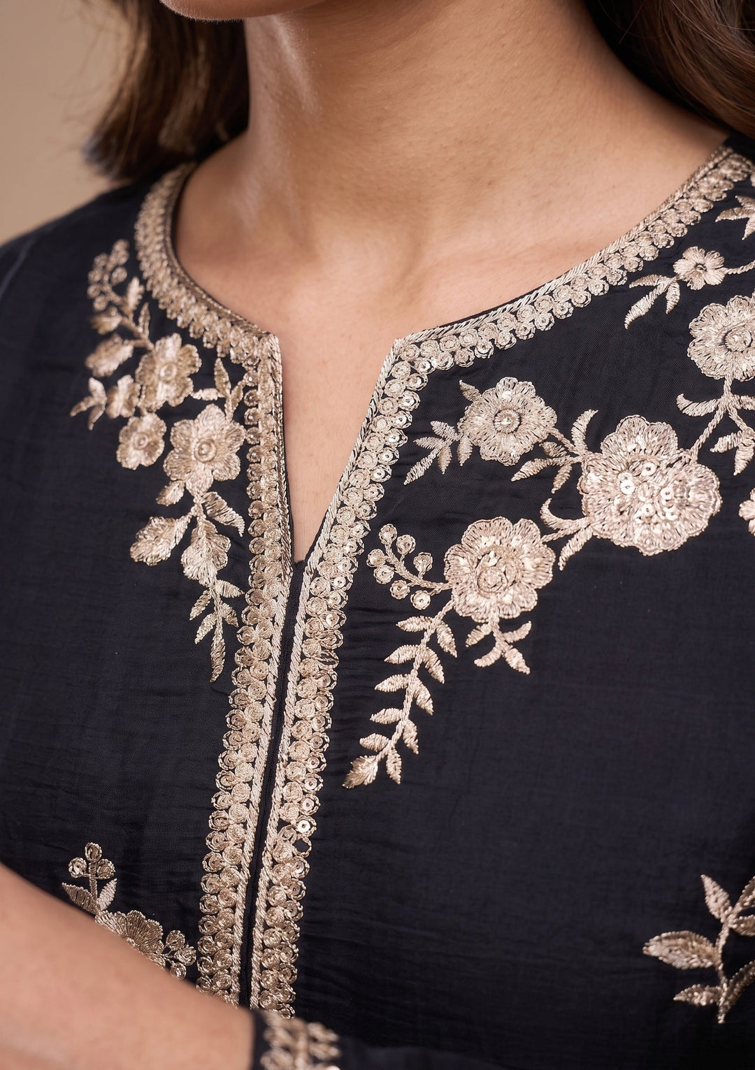 Black Zardozi (Gold) Chanderi Readymade Salwar Suit