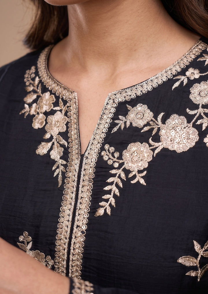 Black Zardozi (Gold) Chanderi Readymade Salwar Suit