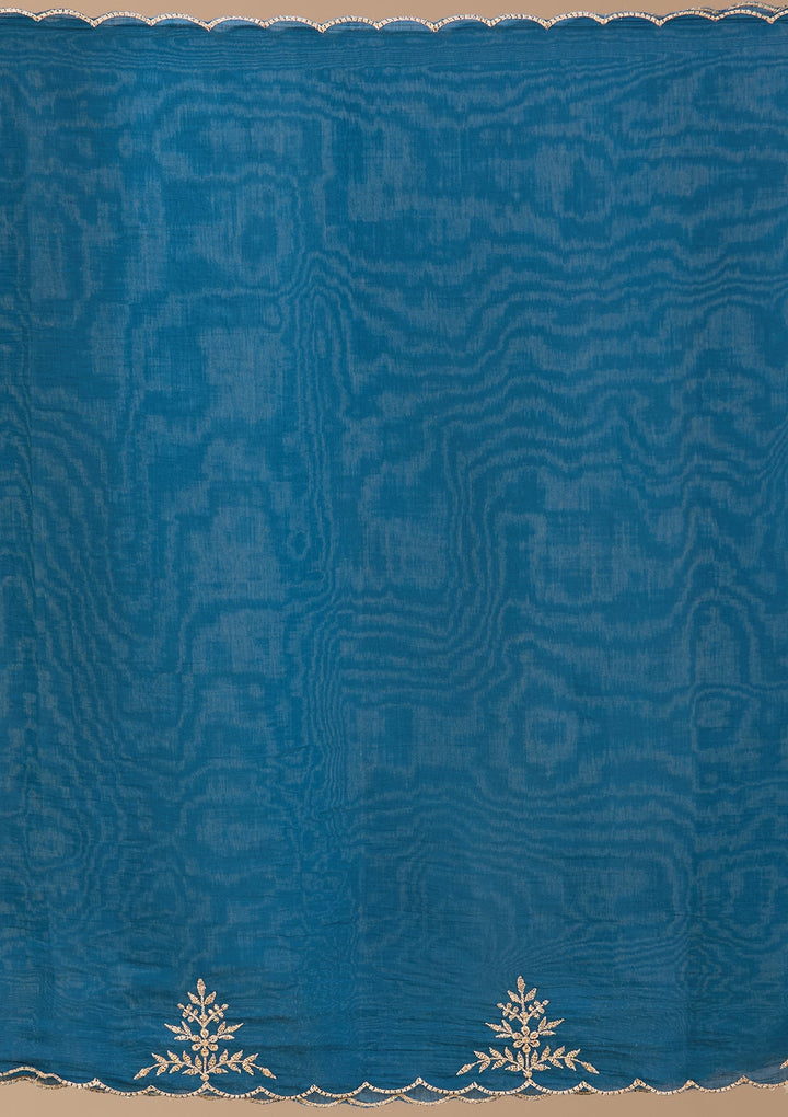Peacock Blue Zariwork Chanderi Readymade Salwar Suit