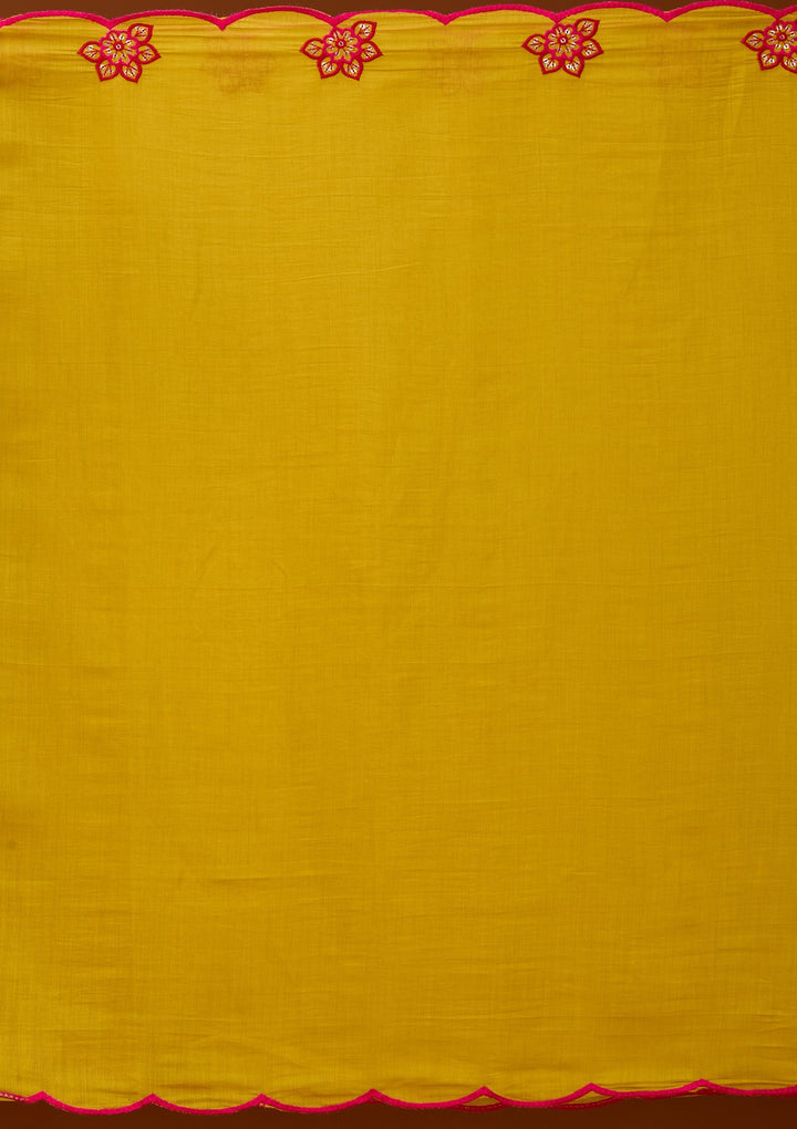 Mustard Yellow Threadwork Chanderi Readymade Salwar Suit