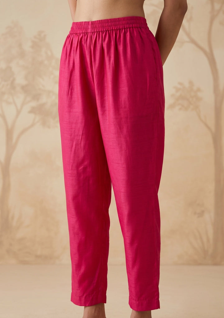 Rani Pink Cording Chanderi Readymade Salwar Suit