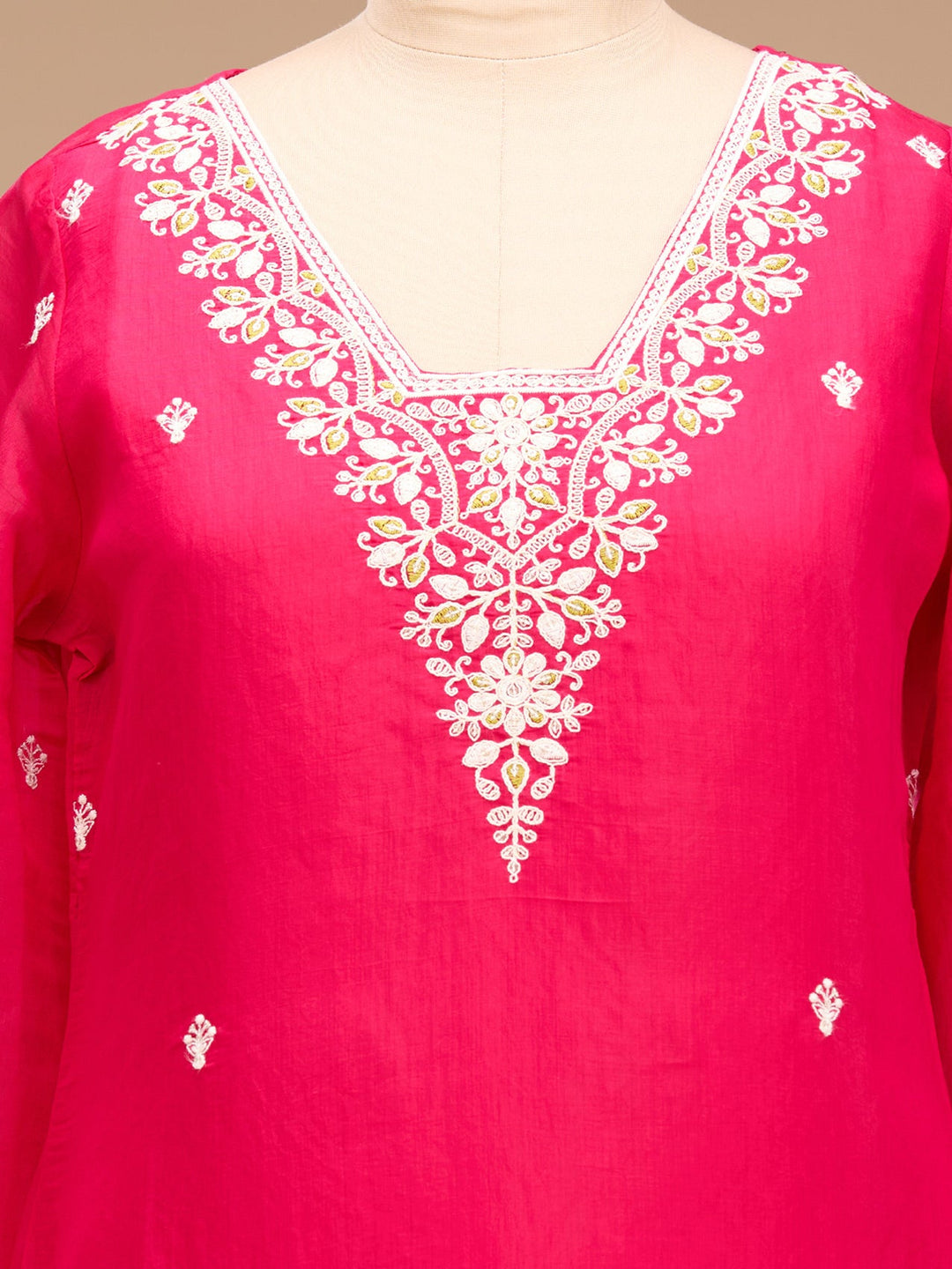 Rani Pink Cording Chanderi Readymade Salwar Suit