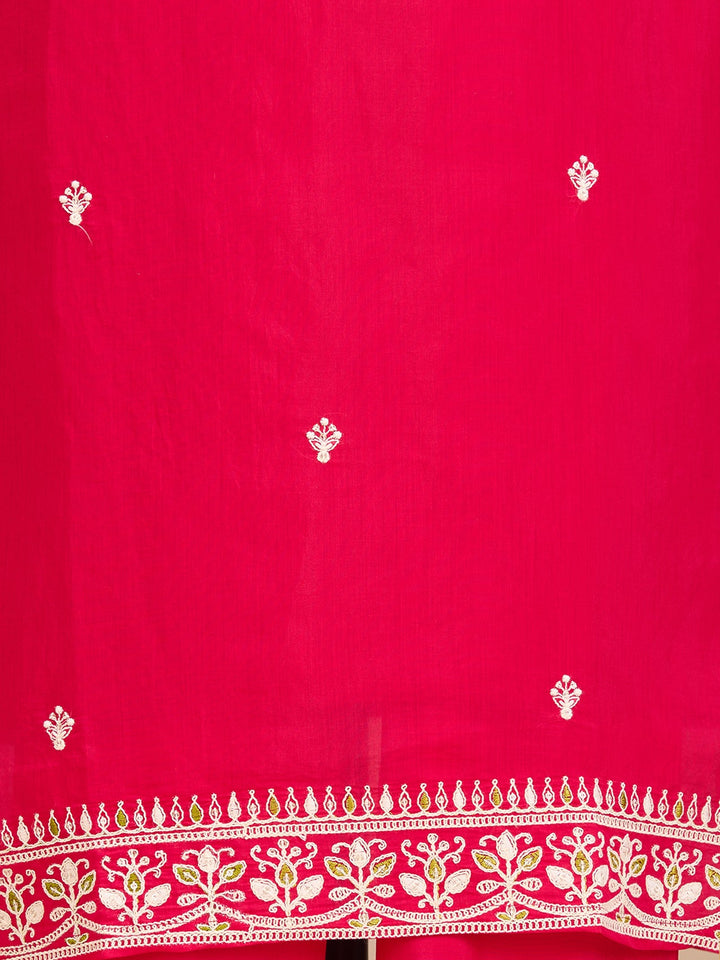 Rani Pink Cording Chanderi Readymade Salwar Suit