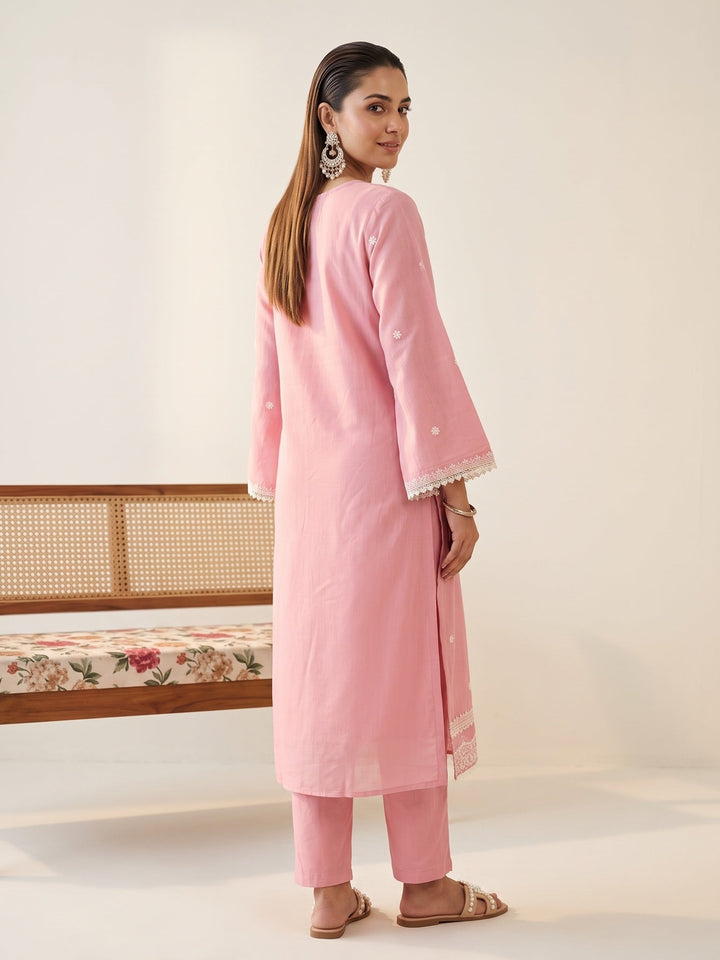 Pink Threadwork Chanderi Readymade Salwar Suit
