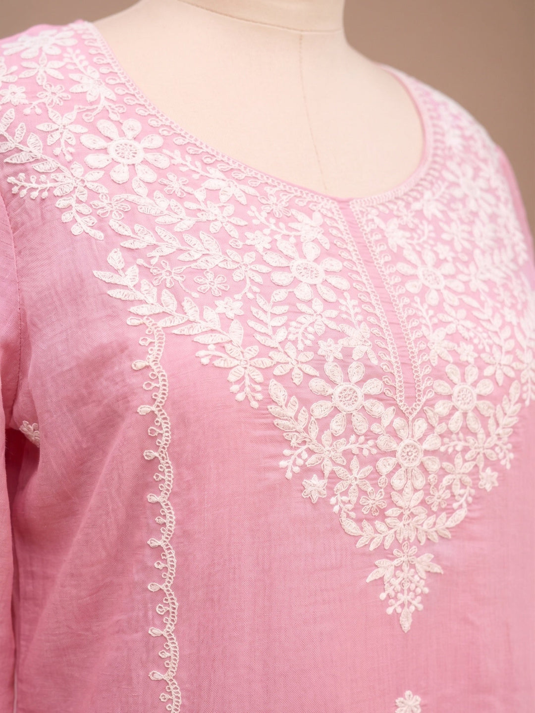 Pink Threadwork Chanderi Readymade Salwar Suit