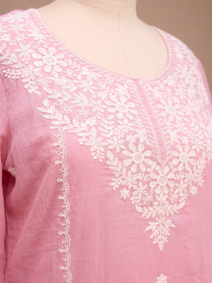 Pink Threadwork Chanderi Readymade Salwar Suit