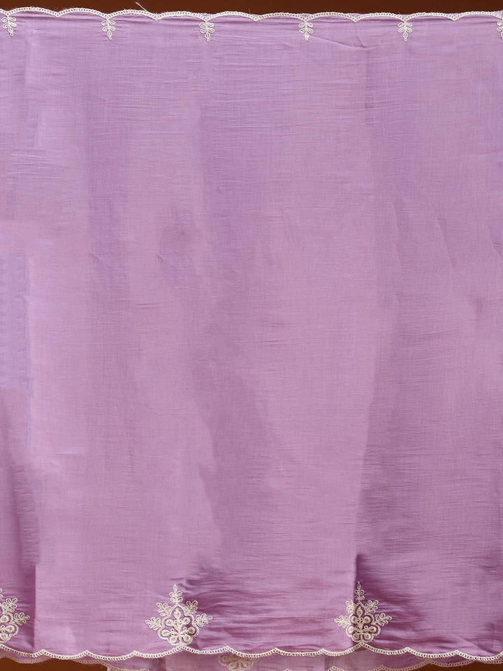 Mauve Chanderi Threadwork Straight Kurta With Pant Regular And Dupatta