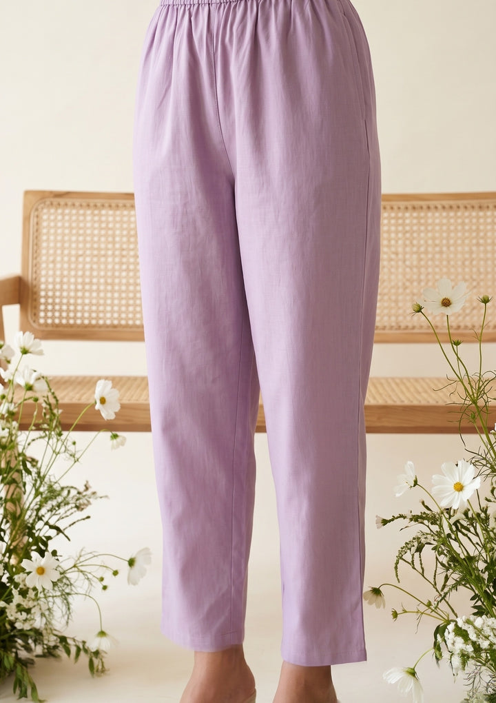 Mauve Chanderi Threadwork Straight Kurta With Pant Regular And Dupatta