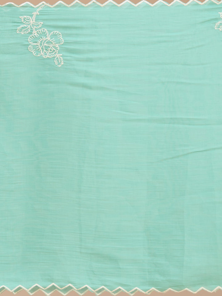 Sea Green Threadwork Chanderi Readymade Salwar Suit