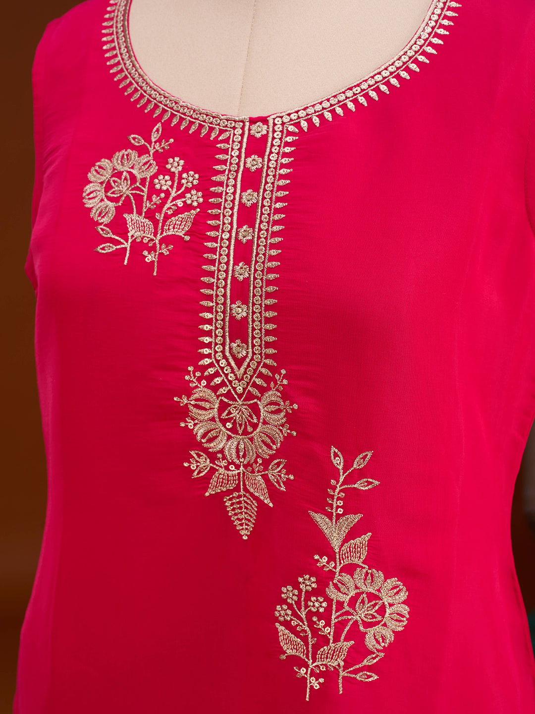 Red Zariwork (Gold) Soft Raw Silk Readymade Salwar Suit