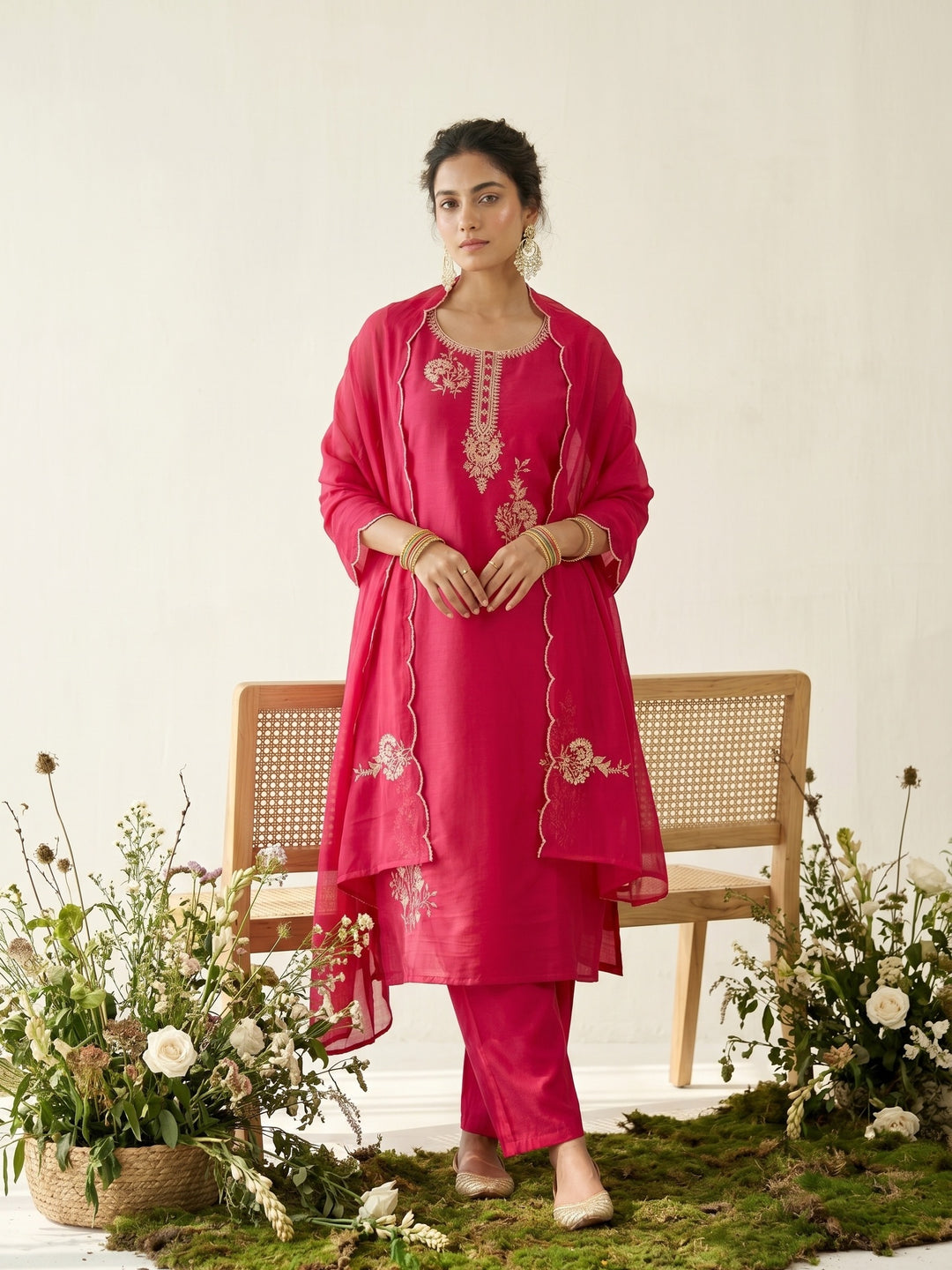 Red Zariwork (Gold) Soft Raw Silk Readymade Salwar Suit