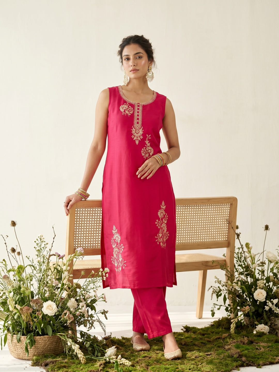 Red Zariwork (Gold) Soft Raw Silk Readymade Salwar Suit