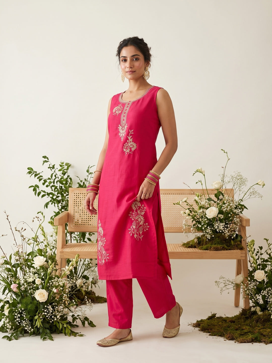 Red Zariwork (Gold) Soft Raw Silk Readymade Salwar Suit