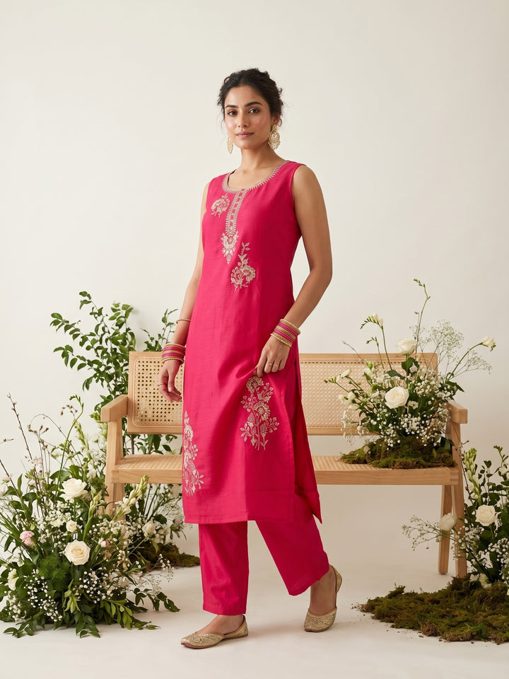 Red Zariwork (Gold) Soft Raw Silk Readymade Salwar Suit