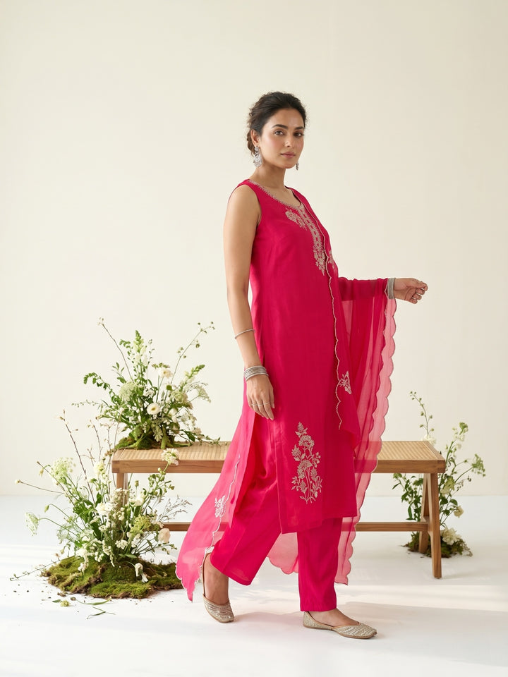 Red Zariwork (Gold) Soft Raw Silk Readymade Salwar Suit