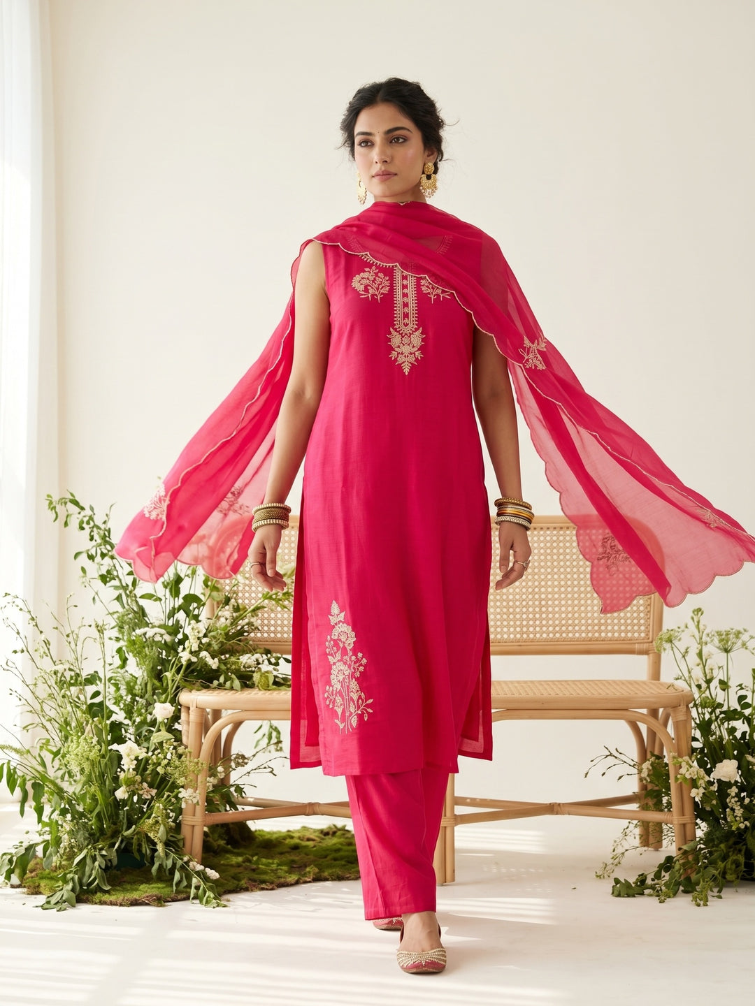 Red Zariwork (Gold) Soft Raw Silk Readymade Salwar Suit