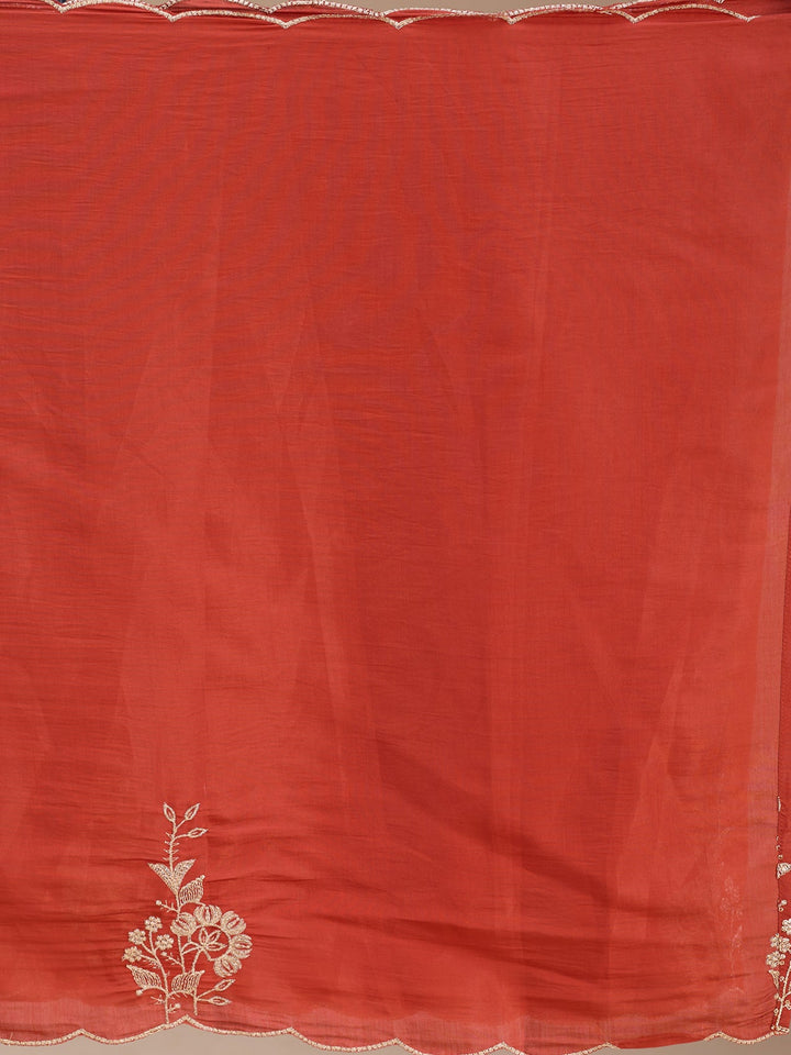 Rust Zariwork (Gold) Chanderi Readymade Salwar Suit
