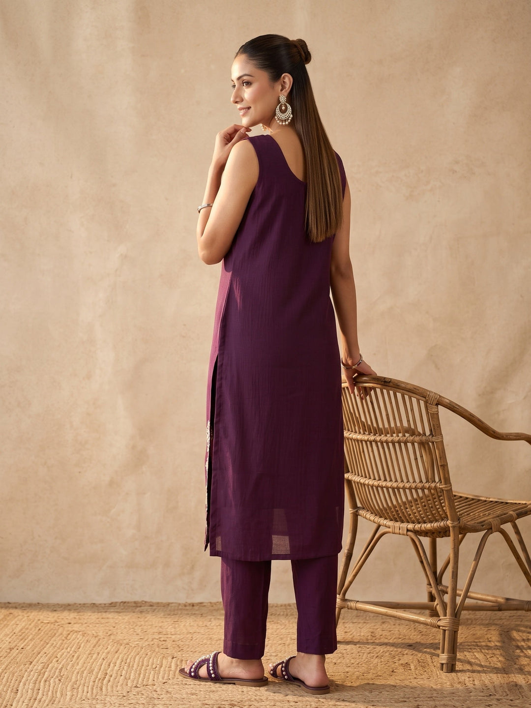 Wine Zariwork (Gold) Chanderi Readymade Salwar Suit