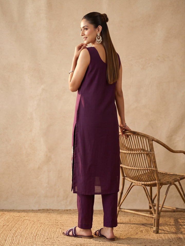 Wine Zariwork (Gold) Chanderi Readymade Salwar Suit