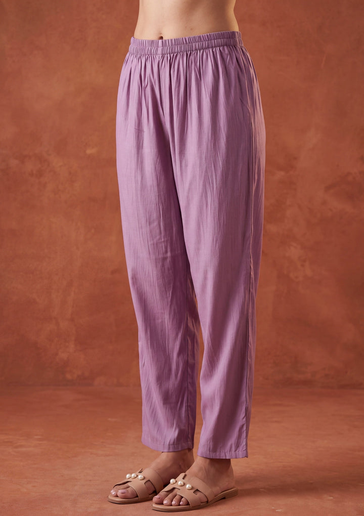 Mauve Threadwork Chanderi Readymade Salwar Suit